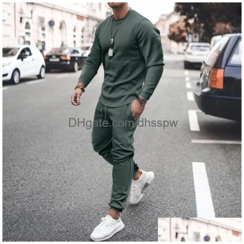 mens tracksuits men leisure pants set long sleeve t-shirt solid color mens sportswear brand clothing 2 pieces sets