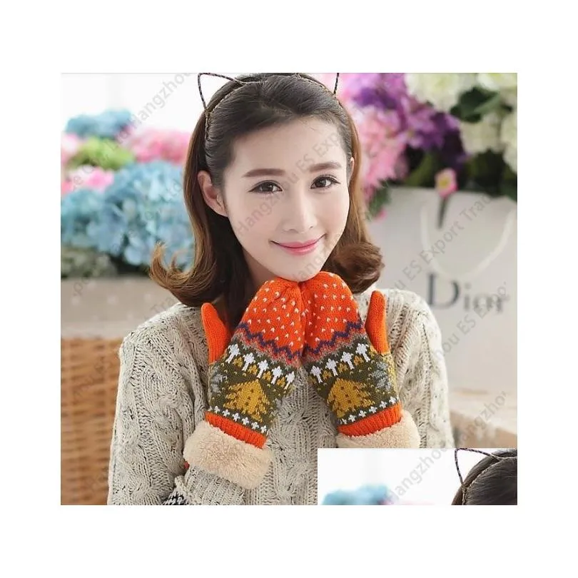 Mittens Autumn And Winter Christmas Tree Gloves Plus Veet Thicken Mittens Hanging Neck Wool Knit Warm Drop Delivery Fashion Accessorie Dhady