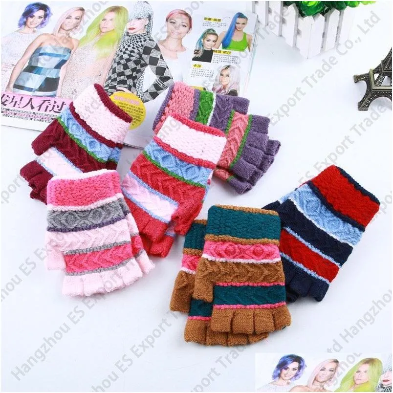 Fingerless Gloves Winter Adt Cloghet Gloves Colorf Stripe Knitted Fingerless Glove 6 Colors Wholesale Mittens Drop Delivery Fashion Ac Dhxrc