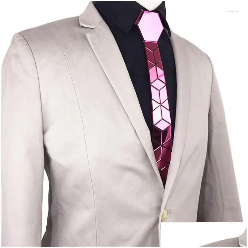 Bow Ties Acrylic Mirror Men Shiny Necktie Fashion Jewelry Pink Skinny Diamond Plaid Geometric Slim Drop Delivery Dhiwz