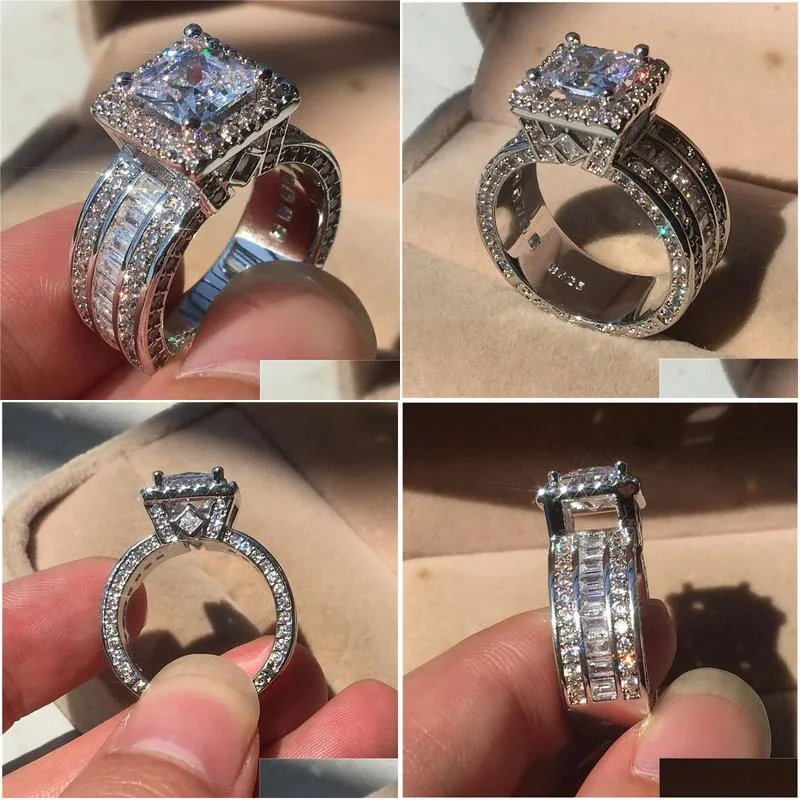 Band Rings Sterling Sier Princess Cut 3Ct Lab Diamond Ring Jewelry Engagement Wedding Rings For Women 6 Drop Delivery Jewelry Ring Otfvh