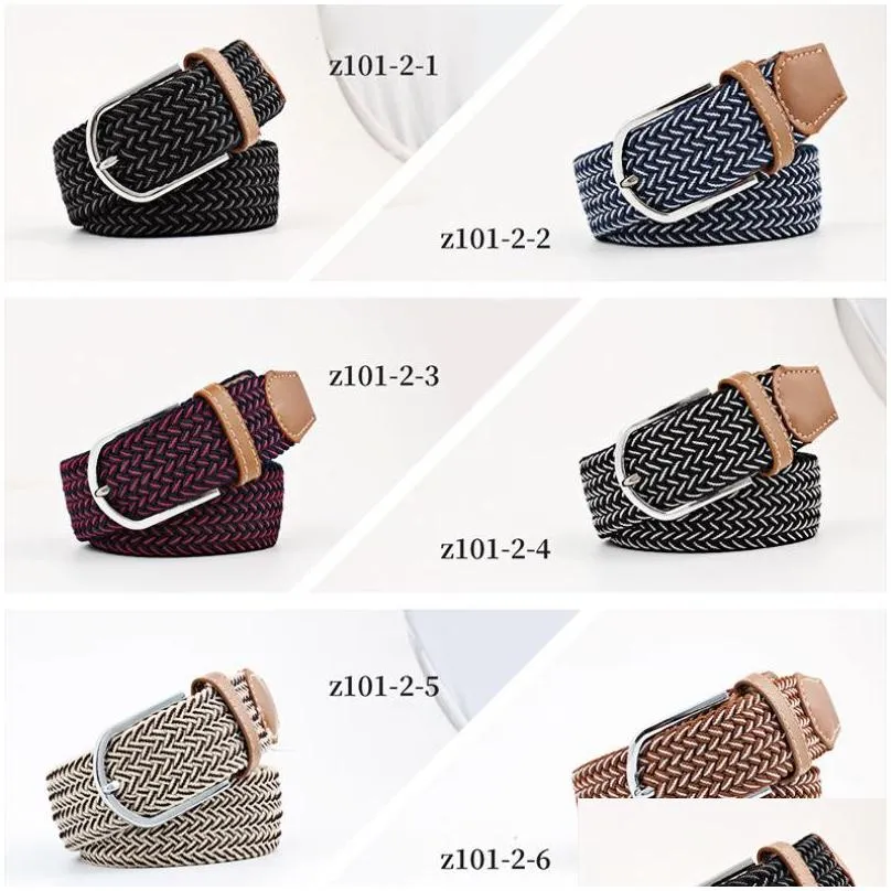 Belts 60 Colors Ladies Canvas Belts Men Elastic Belt Leisure Knitting Needle Buckle Drop Delivery Fashion Accessories Belts Accessorie Dhfyr