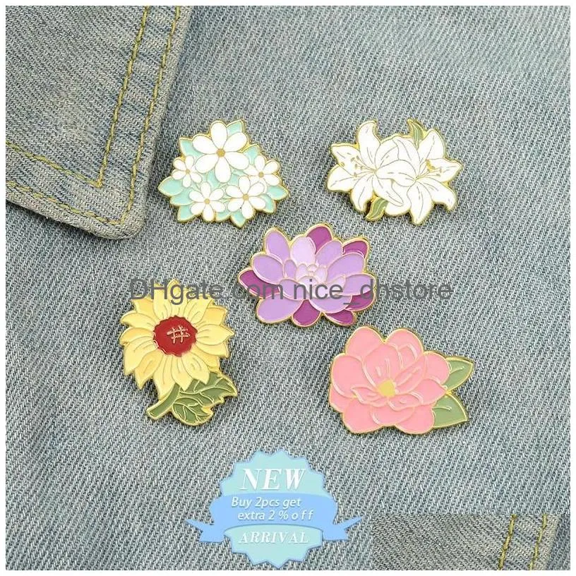 pins brooches spring cartoon flower enamel lapel succulents peony sunflower lily daisy hat bag badges women girl plant jewelrypins