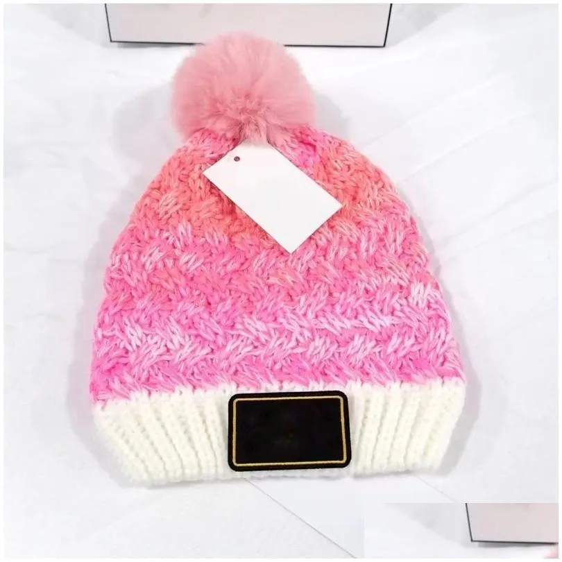 Beanie/Skull Caps New Luxury Brand Children Knitted Cap Winter Warm Hats Big Ball Wool Hat Cute Baby Colorf Knitting 4 Colors For 4-11 Dhpgv