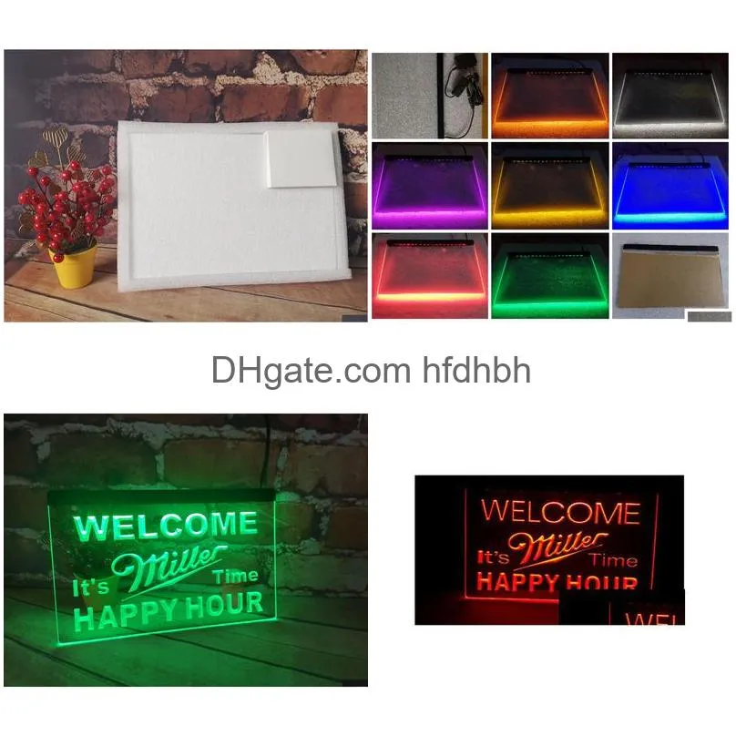 b28 welcome miller time happy hour 2 size bar led neon signhome decor shop crafts