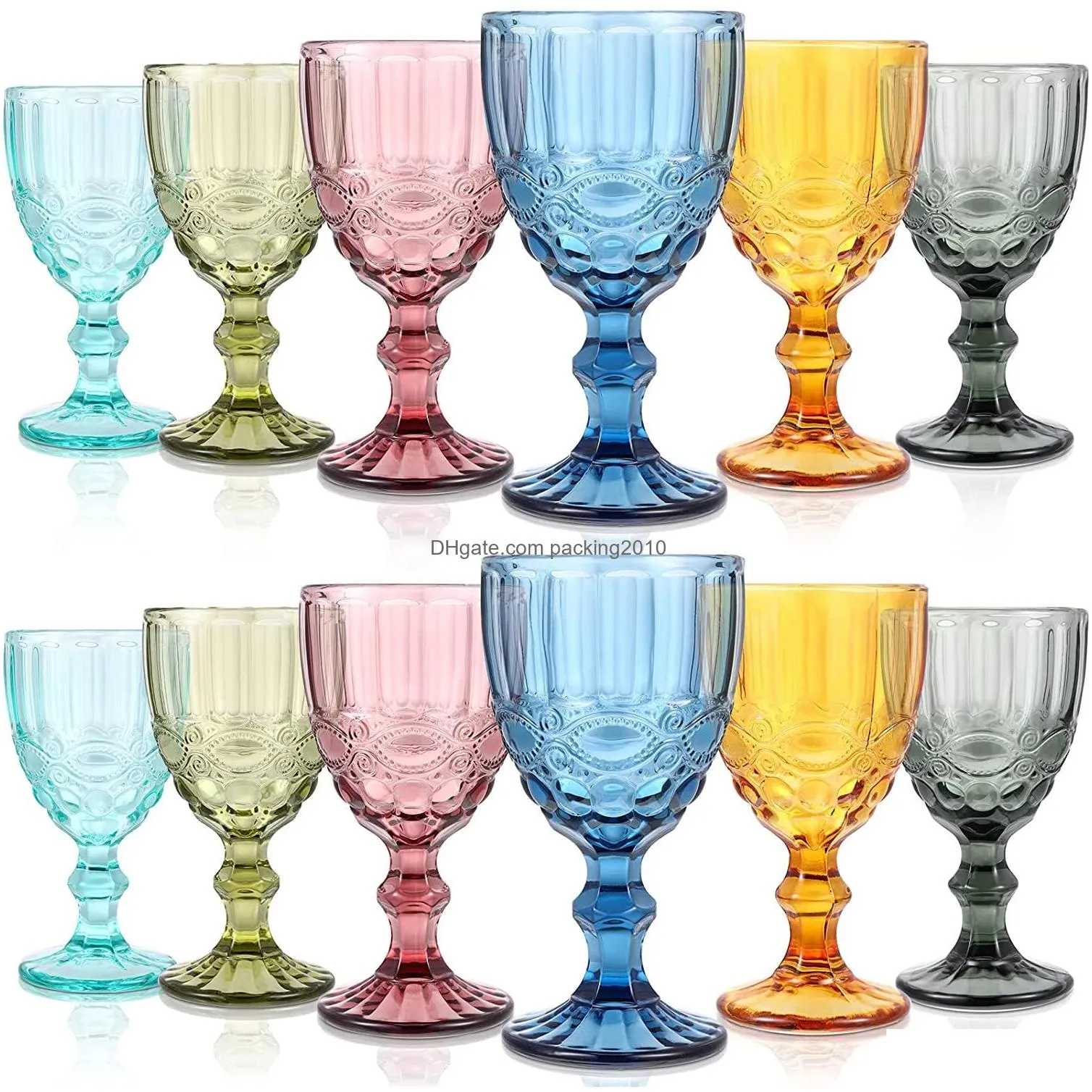 Wine Glasses European Style Embossed Glass Stained Beer Goblet Vintage Household Juice Drinking Cup Thickened Drop Delivery Home Dhvor