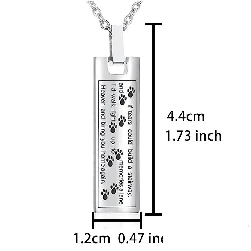 Pendant Necklaces Pet Urn Necklaces For Ashes Cylinder Dog Tag Cremation Jewelry Cat Paw Print Pendant Keepsake Memorial Drop Delivery Dhobq