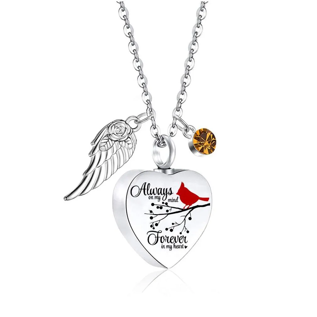 Pendant Necklaces Heart Urn Necklace For Ashes With 12 Birthstones Cremation Jewelry -Always On My Mind In Drop Delivery Jewelry Neckl Dhcqb