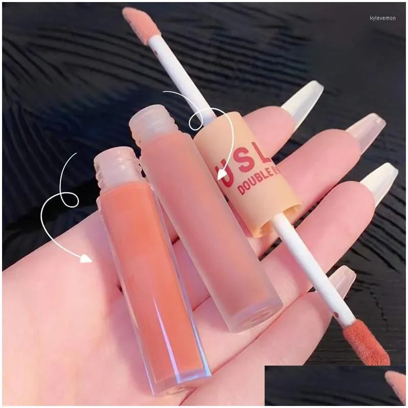 lip gloss double-headed matte mirror set lipstick waterproof not stick cup lasting silky glaze tint age reduction