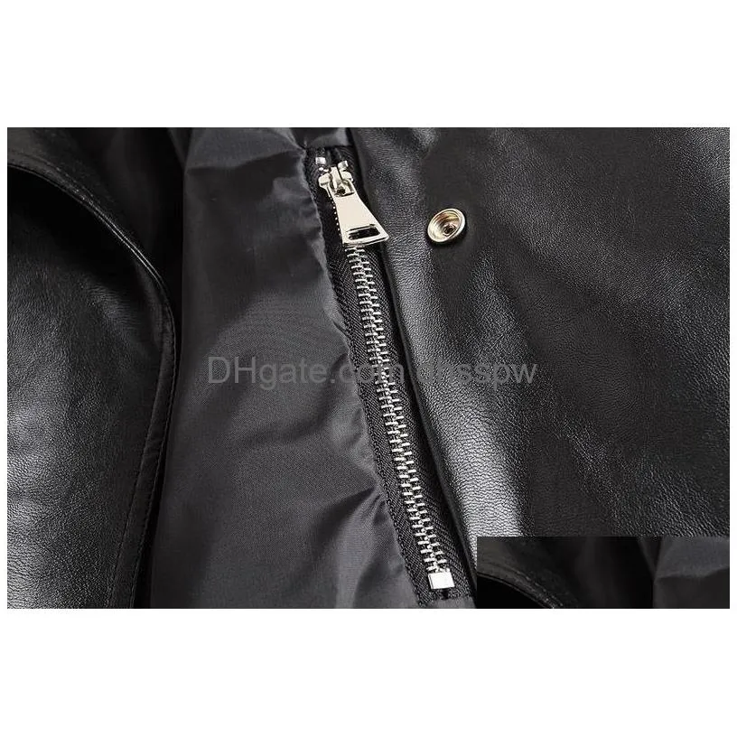 mens leather jackets black motorcycle jackets skulls rivets oblique zipper slim fit quilting punk leather jackets