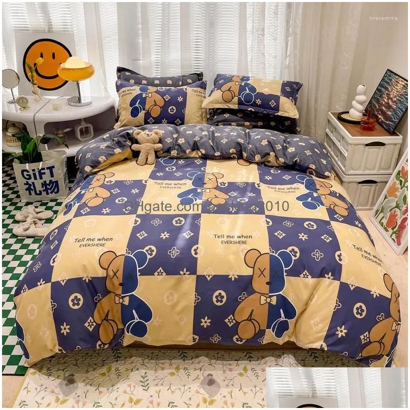 Bedding Sets Bear Printing Duvet Er Bed Sheet Pillowcase Set Geometric Soft Comforter For Kids Adt Drop Delivery Dhurp