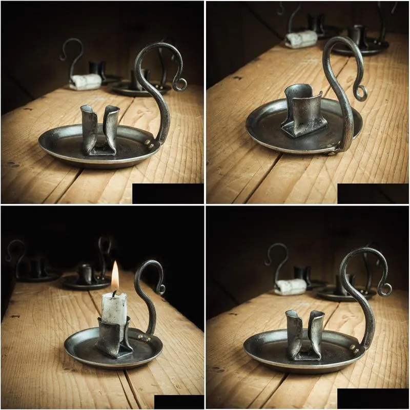 Candle Holders Rustic Iron Candle Holder With Carry Handle Drop Delivery Home Garden Home Decor Otq4T