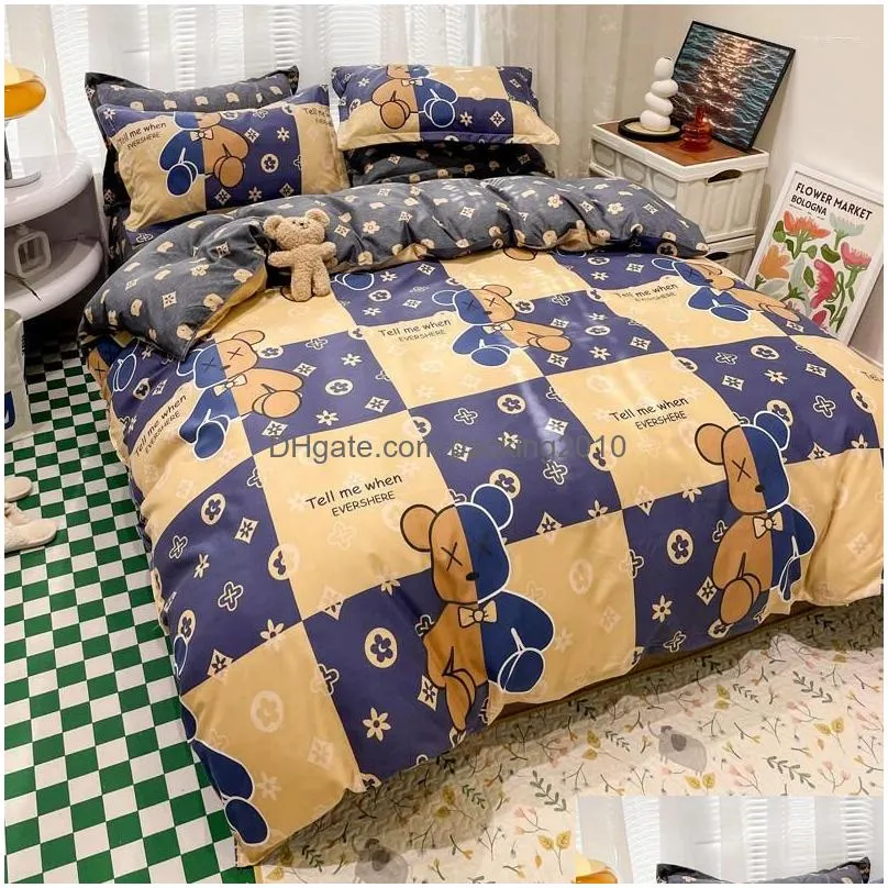 Bedding Sets Bear Printing Duvet Er Bed Sheet Pillowcase Set Geometric Soft Comforter For Kids Adt Drop Delivery Dhurp