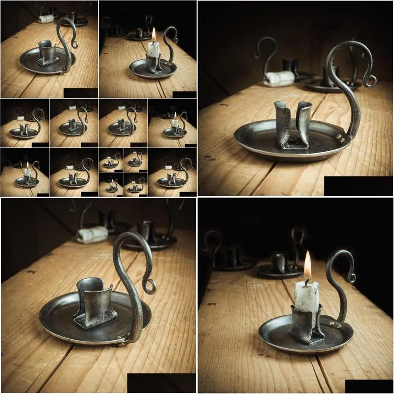 Candle Holders Rustic Iron Candle Holder With Carry Handle Drop Delivery Home Garden Home Decor Otq4T