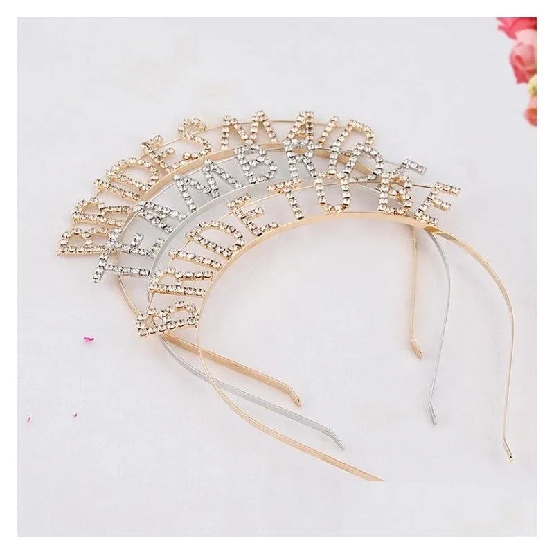 Headbands Ladies Alphabet Alloy Hair Hoop Rhinestones Words Fashion Wedding Headband Gold And Sier Wholesale Drop Delivery Jewelry Ha Dhu3D