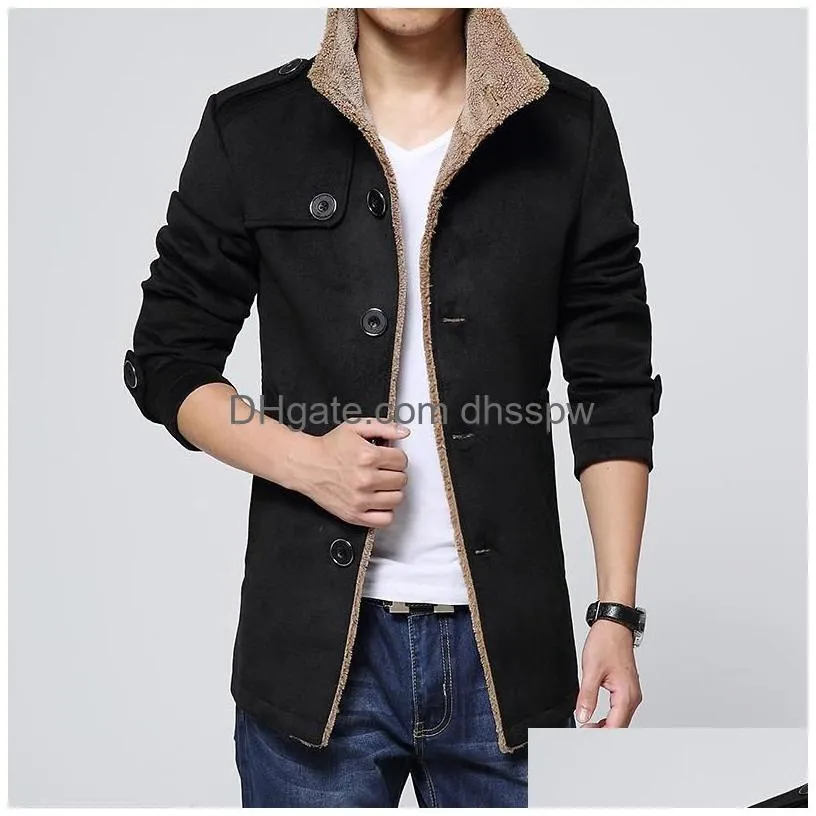 fashion brand men winter jacket single breasted stand collar slim fit mens pea coat high quality casual men long coat
