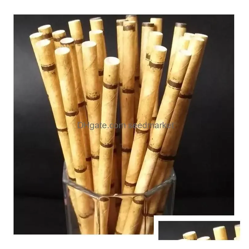 paper straws 19.5cm disposable bubble tea thick bamboo juice drinking straw 25pcs lot eco-friendly milk straw birthday wedding party