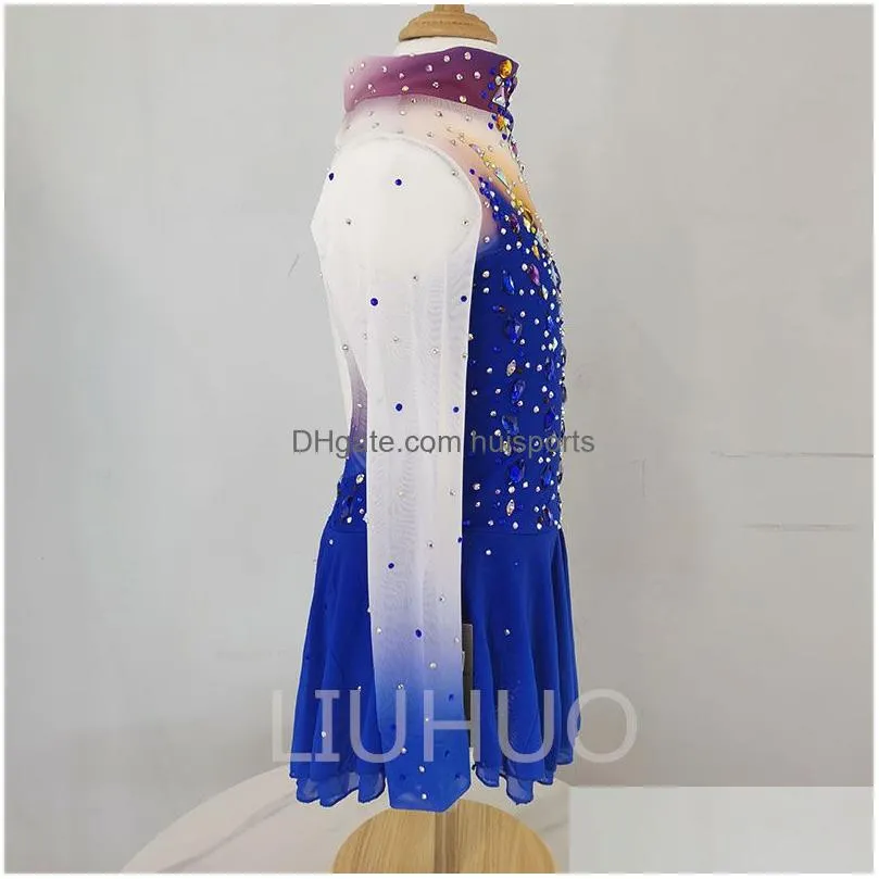 liuhuo figure skating dress girls teens blue ice skating dance skirt quality crystals dancewear ballet performance