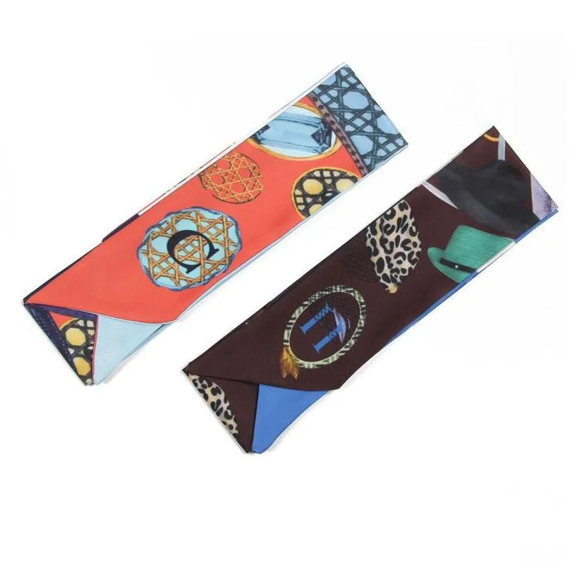 Scarves Fashion Scarves Small Ribbon Tarot 26 Letter Printed Binding Bag Twill Imitation Silk Scarf Women Headband 100X6Cm Wholesale D Dhrcw