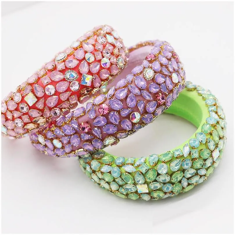 Headbands Baroque Style Women Rhinestones Headbands Water Drop Shape And Wide Edge Hair Band Fl Diamond Colorf Fashion Headband Drop Dhedl