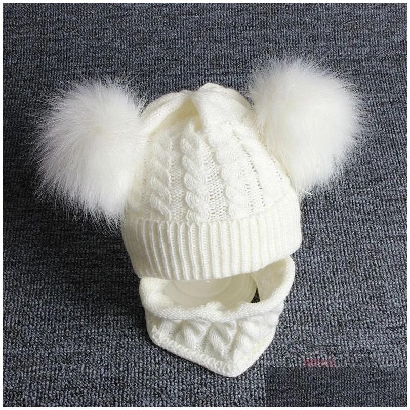 Beanie/Skull Caps Autumn And Winter Baby Knitting Hats Cute Child Cap 5 Colors Kids Beanie Caps Double Ball Childrens Wool Hat Scarf S Dhgu5