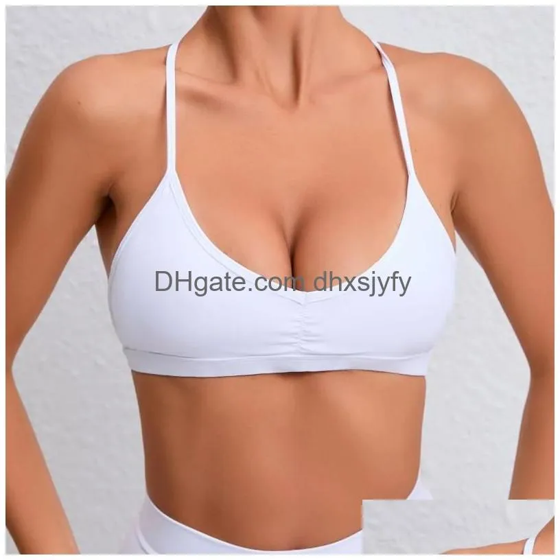 yoga outfit minimal sports bra backless removable women athletic bralettes padded criss cross under wear strappy gym crop top tank