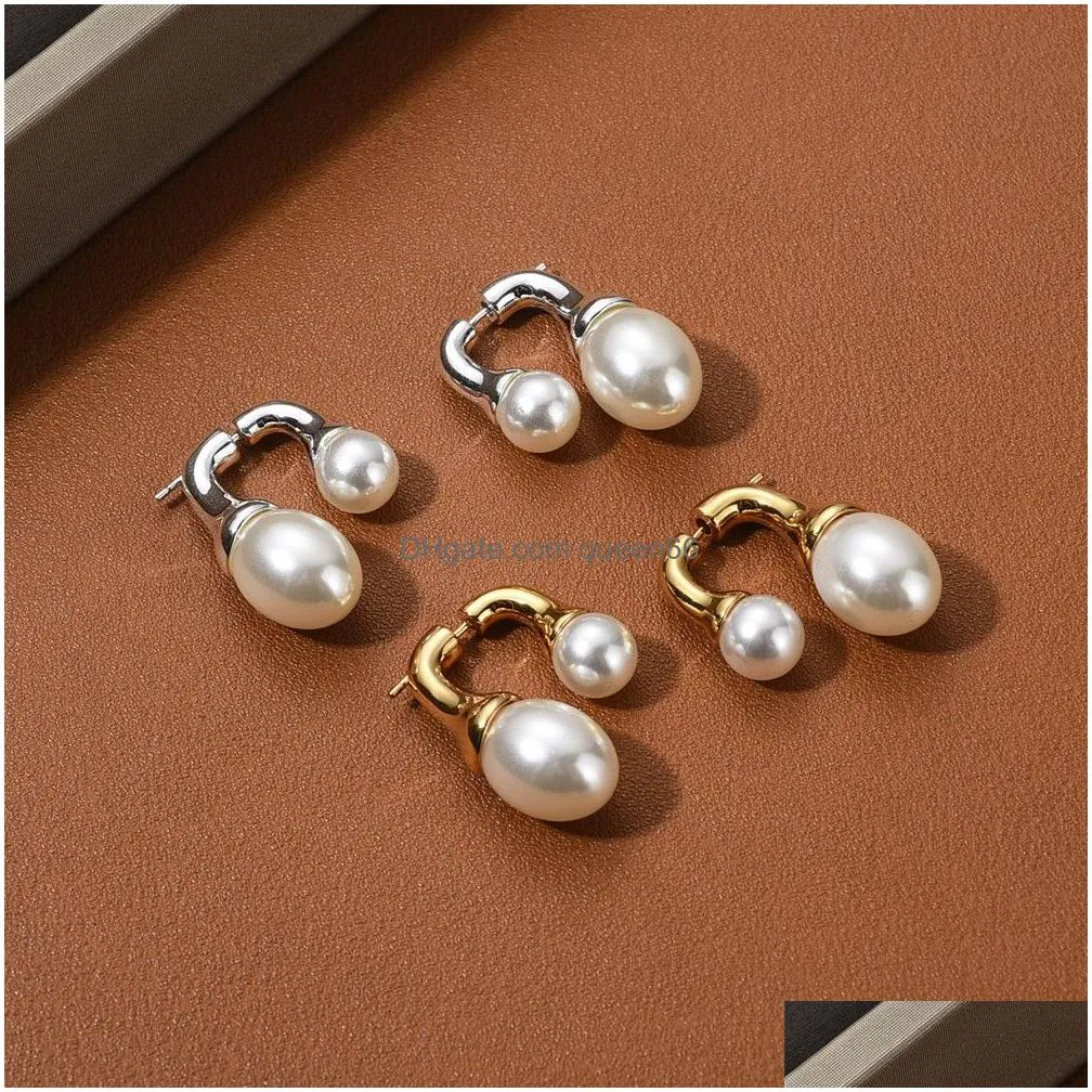 Stud Ins Wind Front And Rear Size Pearl Earrings Stud S925 Sier Needle Trend All-Match Fashion 18K Gold Womens Jewelry Gift Accessori Dhoqs