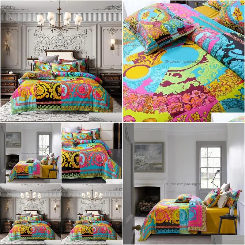 Bedding Sets Luxury King Size Designer Bedding Sets Rainbow Bohemian Pattern Printed Top Cotton Queen Duvet Er Fashion Pillowcases Com Dhjlm
