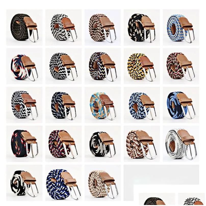 Belts 60 Colors Ladies Canvas Belts Men Elastic Belt Leisure Knitting Needle Buckle Drop Delivery Fashion Accessories Belts Accessorie Dhfyr