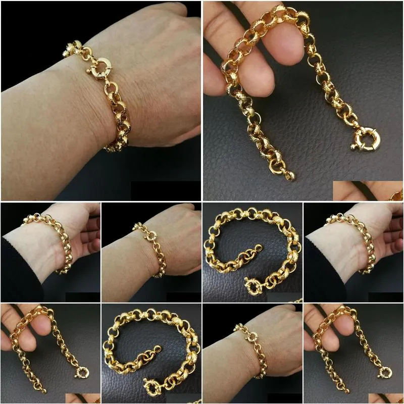 link chain gold filled belcher bolt ring link mens womens solid bracelet jewllery in 18-24cm length