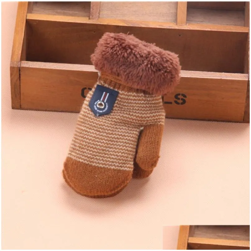 Mittens Baby Winter Warm Knitted Gloves 6 Colors With Hanging Rope Good Quality For Boys And Girls Size Mittens Wholesale Drop Deliver Dh3Xb
