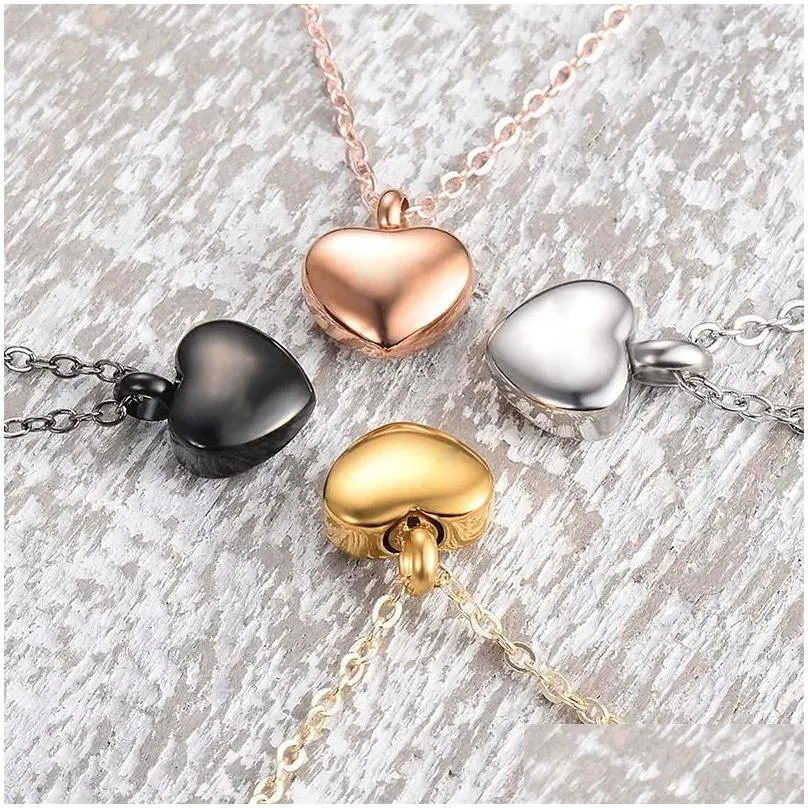 Pendant Necklaces Stainless Steel Small Heart Locket Cremation Charms Memorial Ashes Urn Necklace/Bracelet Jewelry Makings Keepsake Pe Dhvq5