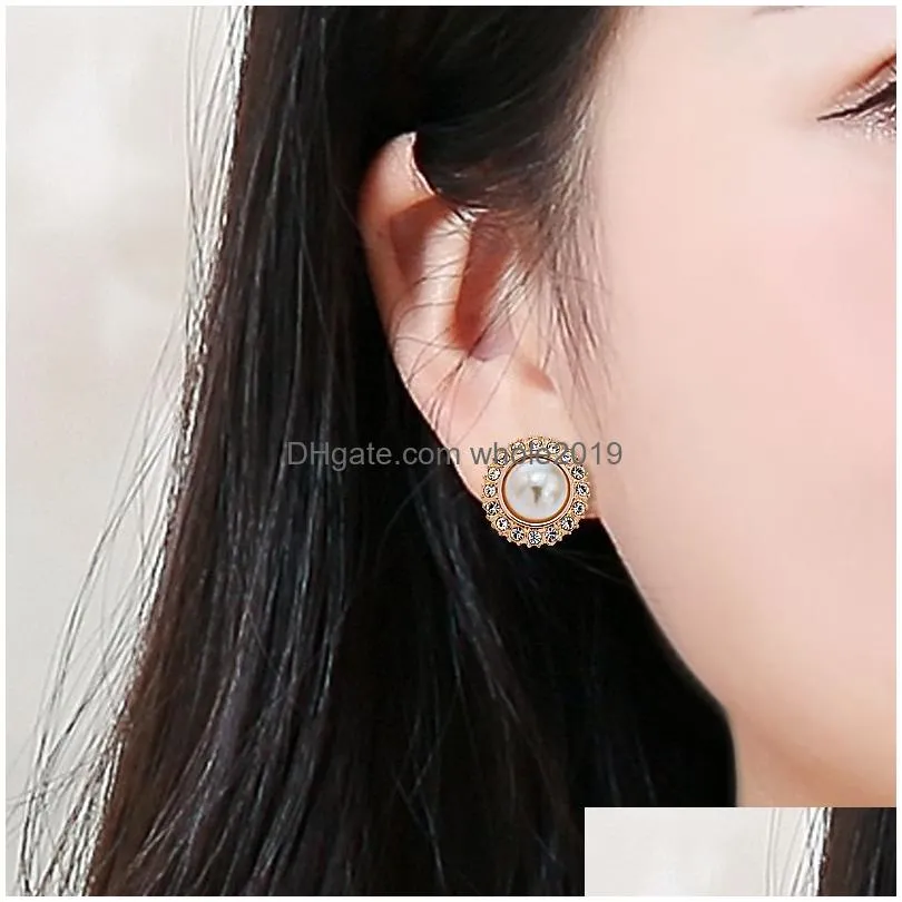 Clip-On & Screw Back Top Selling Simated Pearl Ear Clips Without Piercing Earrings For Women White Gold Color Sunflower Shape Design Dh1K4