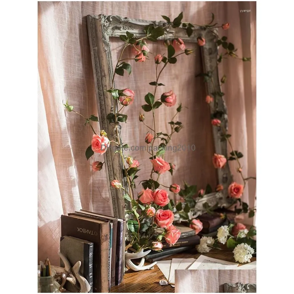 Vases Rose Vine Winding Artificial Flower Moon Wall Hanging Floral Landsca Decoration Arch Drop Delivery Dhtrf