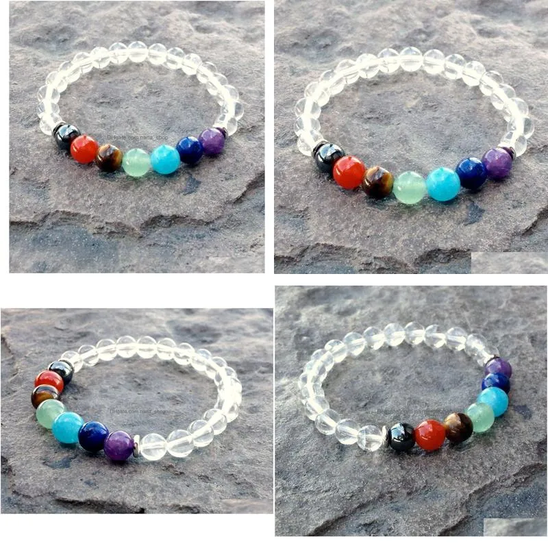 Beaded Sn1076 New 7 Chakra Bracelet Clear Crystal Quartz Wrist Mala Beads Yoga Meditation Yogi Gift Drop Delivery Jewelry Bracelets Dhahc