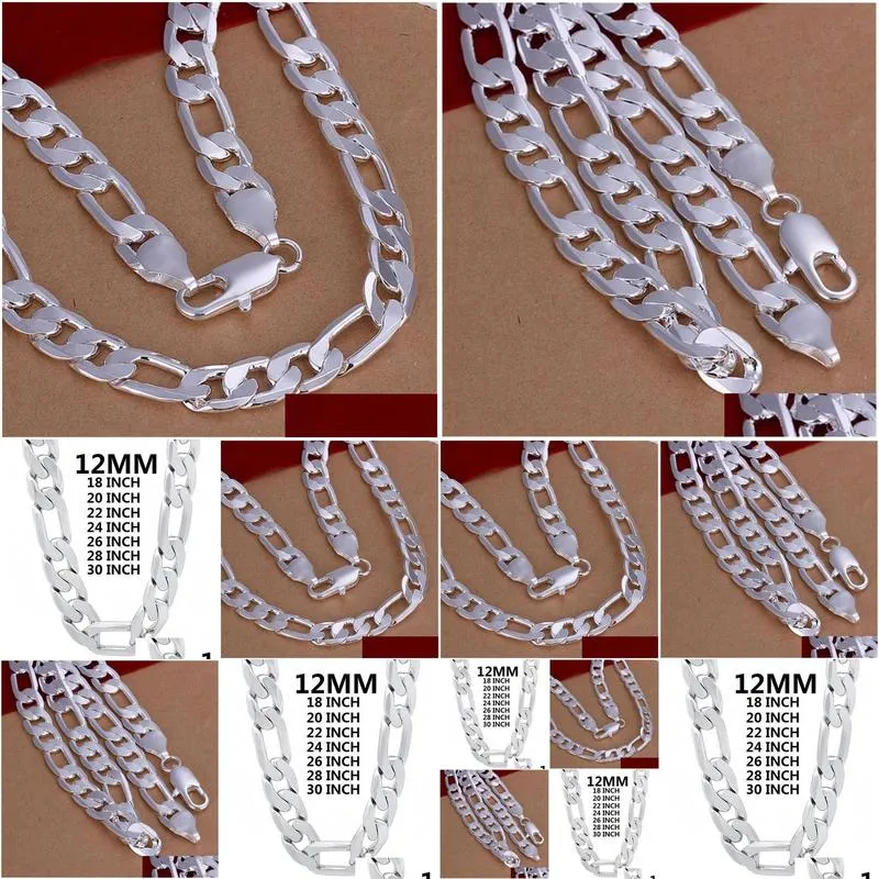 Chains Solid 925 Sterling Sier Necklace For Men Classic 12Mm Cuban Chain 18-30 Inches Charm High Quality Fashion Jewelry Wedding Drop Dh0Gh