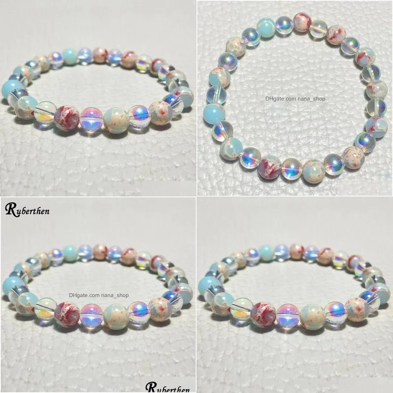 Beaded Mg1825 New Design 8 Mm Sea Sent Jasper Aura Quartz Bracelet Chakra Healing Gemstone Friendship Jewelry Drop Delivery Jewelry B Dhsvv