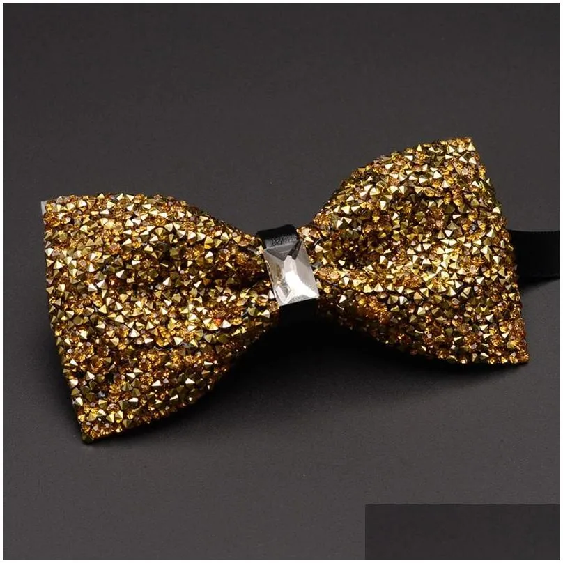 Bow Ties New Fashion Designer Mens Diamond Bow Ties Wedding Party Formal Suit Double Fabric Bowtie Business Necktie Butterfly Drop De Dhaht