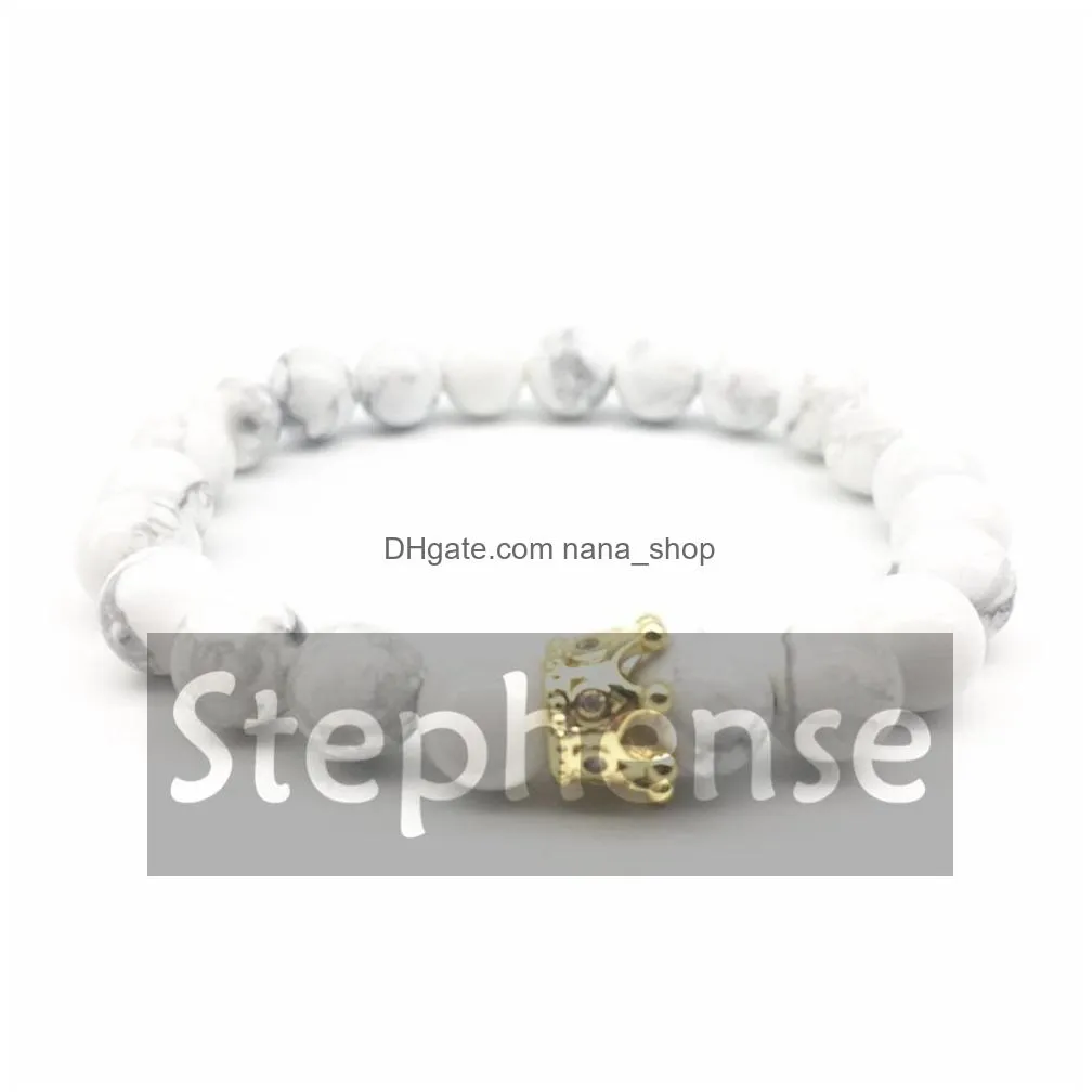Beaded Cz0066 Fashion Design Powerf Crown Energy Bracelet 8 Mm Natural Howlite Tiger Eye High Quality Jewelry Wholesale Drop Delivery Dhif6