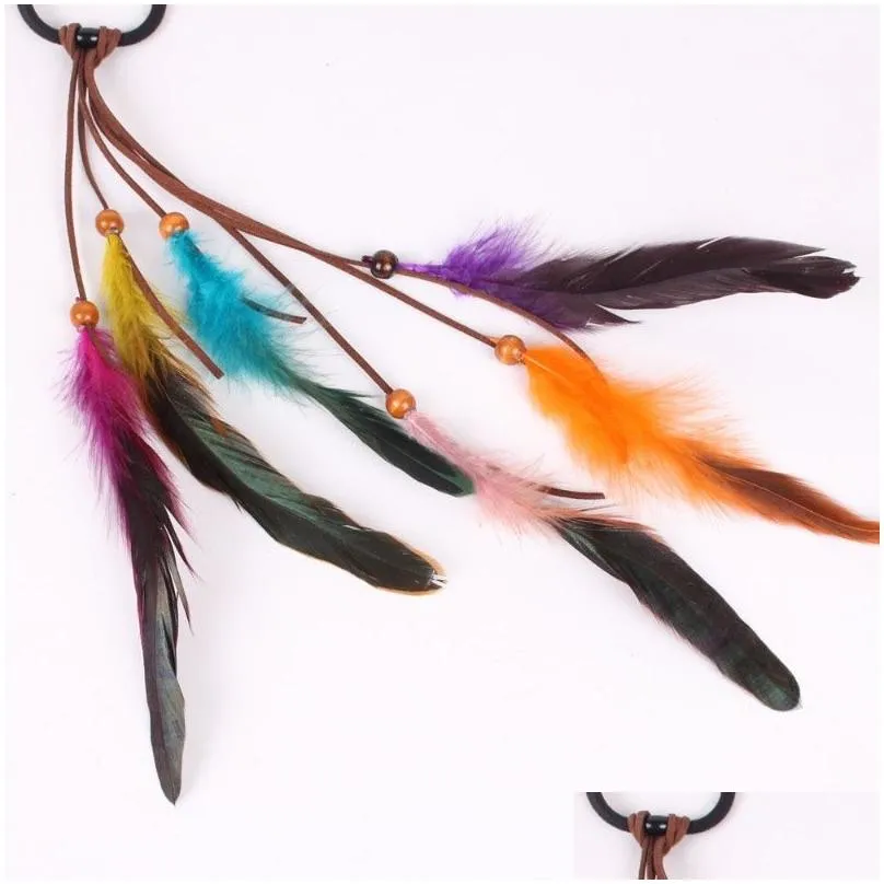 Other Ethnic Style Hairband Hair Rope Bohemian Colorf Feather Ring Fashion Wig Hand Woven Accessories Wholesale Drop Delivery Jewelry Dhh9L