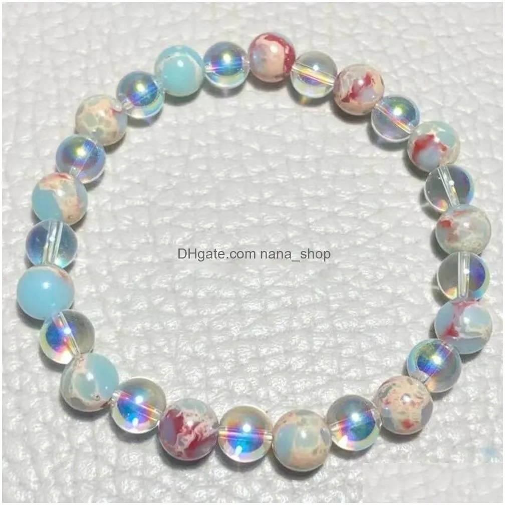 Beaded Mg1825 New Design 8 Mm Sea Sent Jasper Aura Quartz Bracelet Chakra Healing Gemstone Friendship Jewelry Drop Delivery Jewelry B Dhsvv