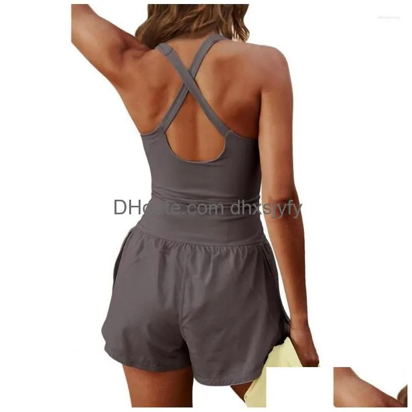 yoga outfit sexy women sports workout rompers summer scoop neck sleeveless wide leg running overalls gym jumpsuit bodysuit clubwear