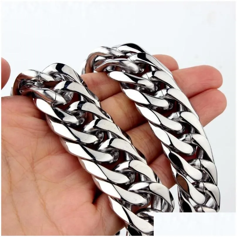 Chains 19/21Mm Heavy Cuban Men Hip Hop Jewelry Sier Color Thick Stainless Steel Long Big Chunky Necklace Giftchains Drop Delivery Dhtej