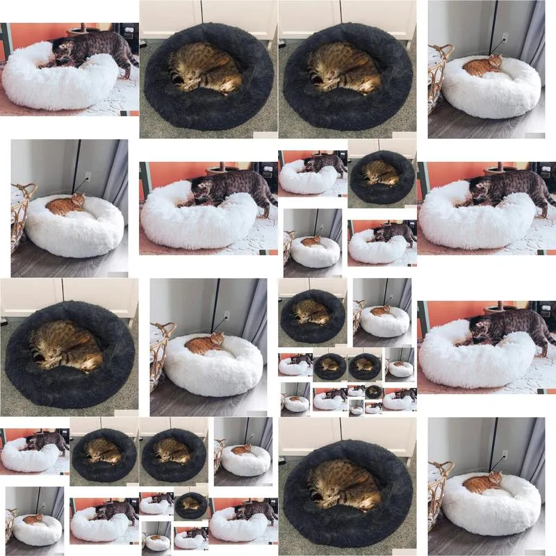 Cat Beds & Furniture Calming Cat Bed - Donut Fluffy Pet Warm Kitten Kennel Soft Round Cave Nest Drop Delivery Home Garden Pet Supplies Otvvt