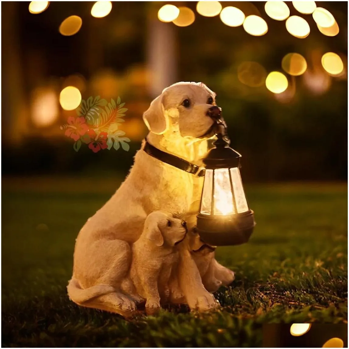 Security Lighting Dog Garden Solar Decorations Outdoor Lighting Statues Powered Lanterns Dogs Holding Lantern Handmade Drop Delivery L Otehk