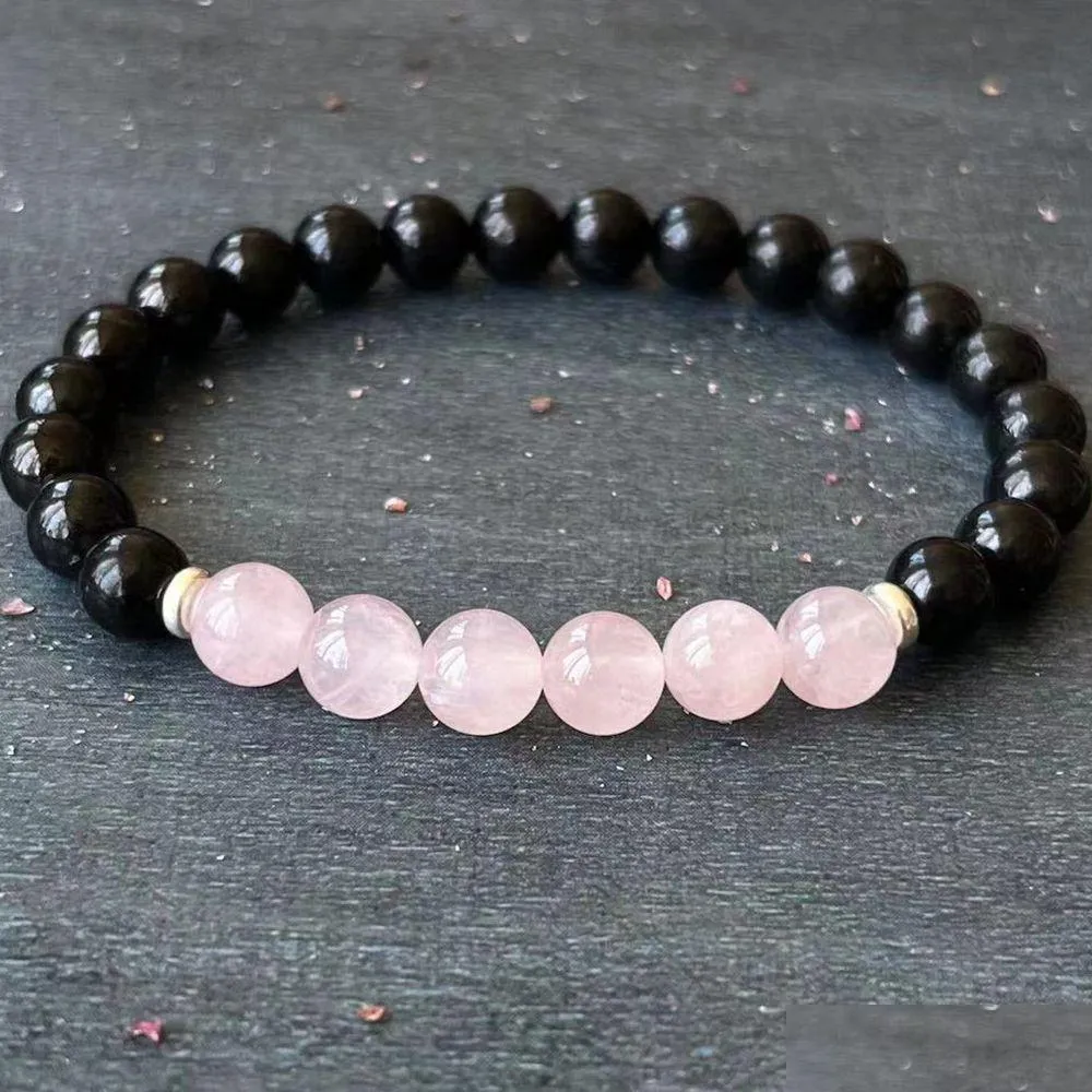 Beaded Mg1960 8 Mm Natural Russian Shungite With Rose Quartz Bracelet Spiritual Road Opener Blocks Crystal Gemstone Jewelry Drop Deli Dhy4M