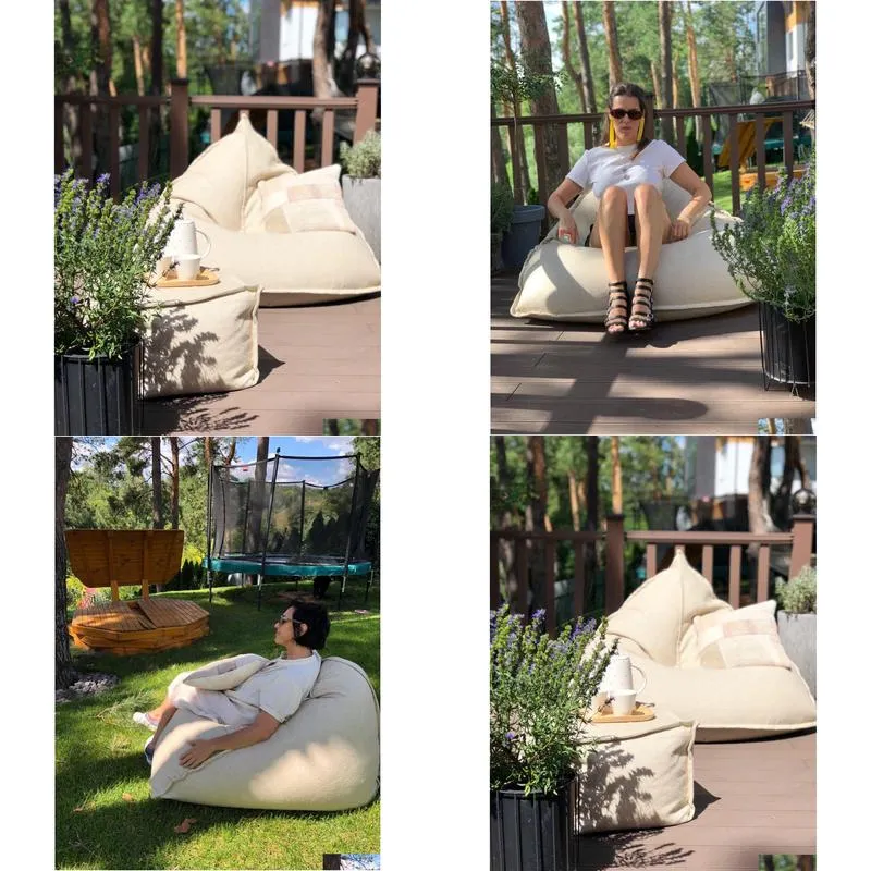 Outdoor Bags Bean Bag Chair Linen Floor Cushion Seat Lounge Pouf Outdoor Pillow Adt Drop Delivery Sports Outdoors Oteoj