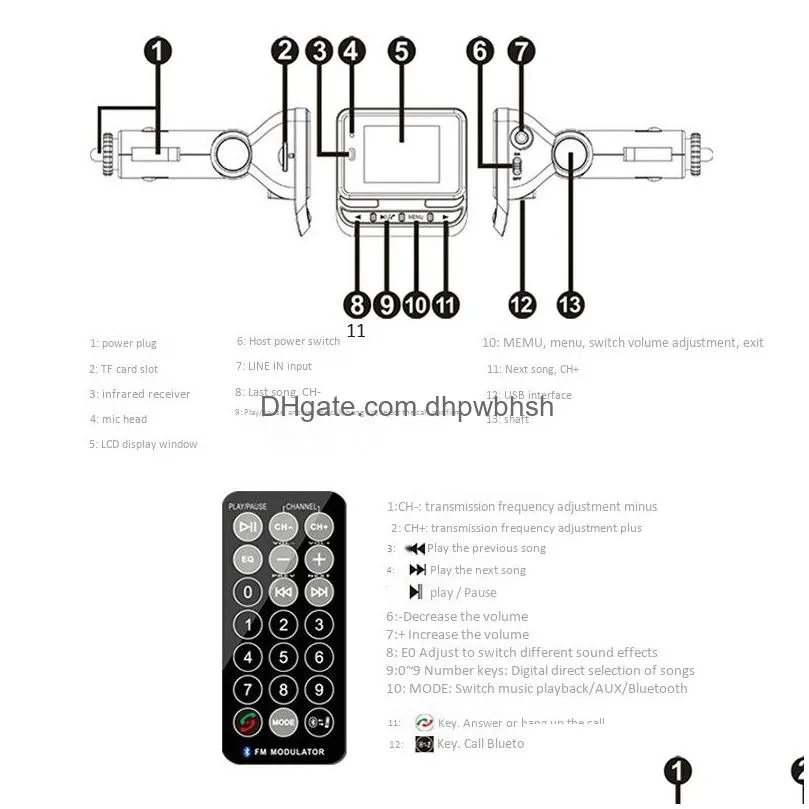 car  kits fm transmitter bluetooth auto mp3 music eq player support folder play wirless hands