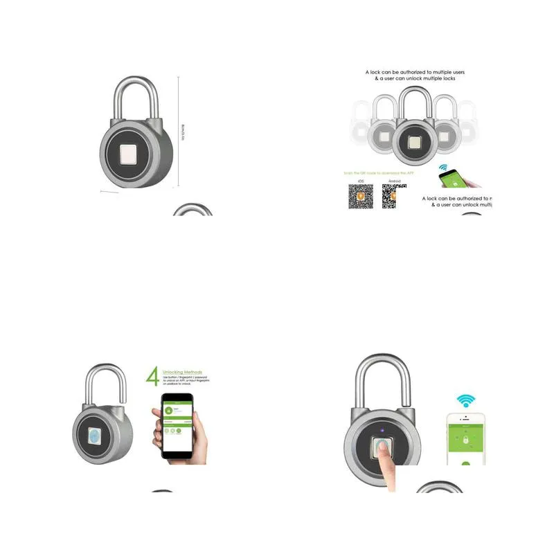 fingerprint smart keyless lock waterproof app button password unlock anti-theft padlock door lock for android ios system