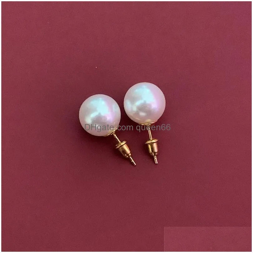 Stud Positive Round Natural Pearl Stud Earrings Ins Bbs Fever The Same 925 Sterling Sier Bead Simple Fashion All-Match Jewelry Drop D Dhduz